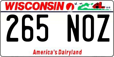 WI license plate 265NOZ
