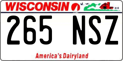 WI license plate 265NSZ