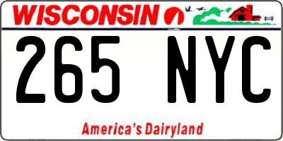 WI license plate 265NYC