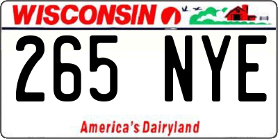 WI license plate 265NYE