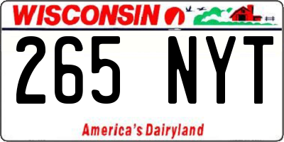 WI license plate 265NYT