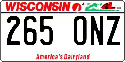 WI license plate 265ONZ