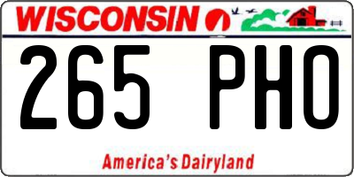 WI license plate 265PHO