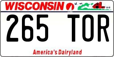 WI license plate 265TOR