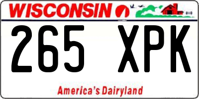 WI license plate 265XPK