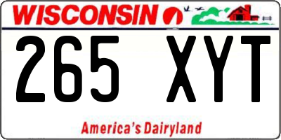 WI license plate 265XYT