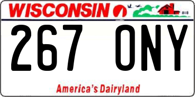 WI license plate 267ONY