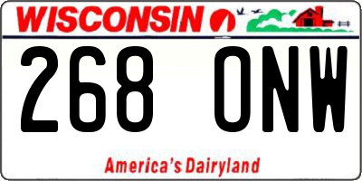 WI license plate 268ONW