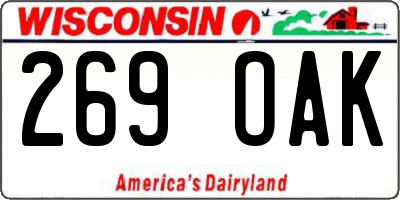 WI license plate 269OAK