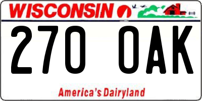 WI license plate 270OAK