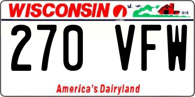 WI license plate 270VFW
