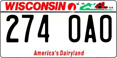 WI license plate 274OAO