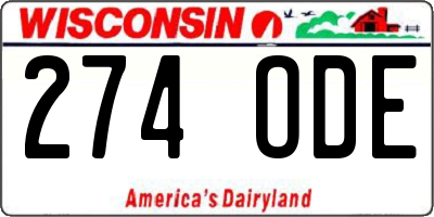 WI license plate 274ODE