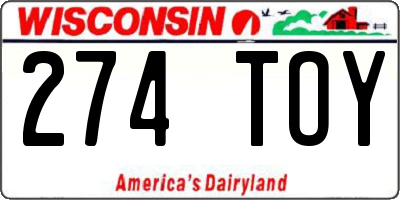 WI license plate 274TOY