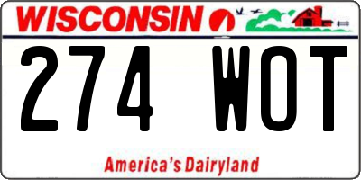 WI license plate 274WOT