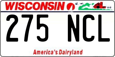 WI license plate 275NCL