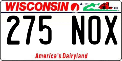 WI license plate 275NOX