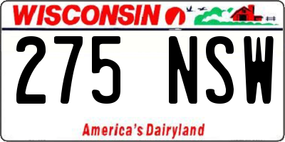 WI license plate 275NSW