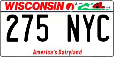 WI license plate 275NYC