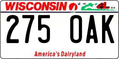 WI license plate 275OAK