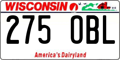 WI license plate 275OBL