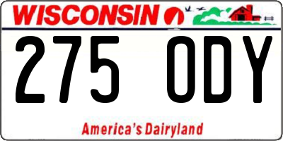 WI license plate 275ODY