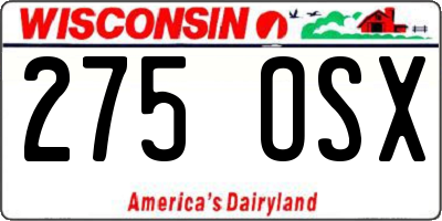 WI license plate 275OSX