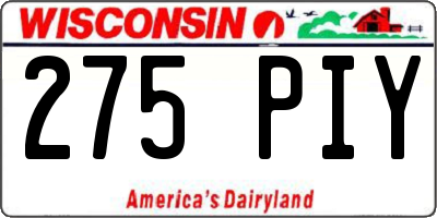 WI license plate 275PIY