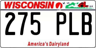 WI license plate 275PLB