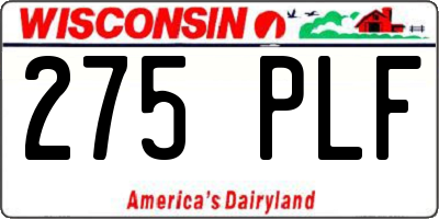 WI license plate 275PLF