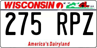 WI license plate 275RPZ