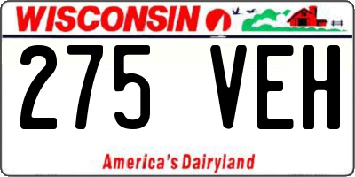 WI license plate 275VEH