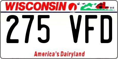 WI license plate 275VFD