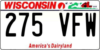 WI license plate 275VFW