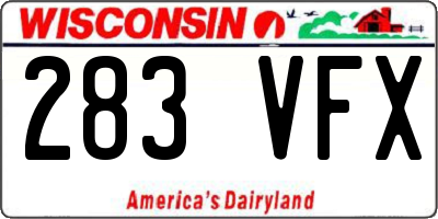 WI license plate 283VFX