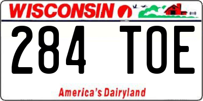 WI license plate 284TOE