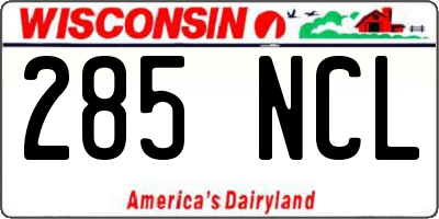 WI license plate 285NCL
