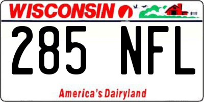 WI license plate 285NFL