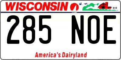 WI license plate 285NOE