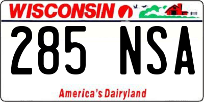 WI license plate 285NSA