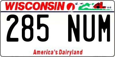 WI license plate 285NUM