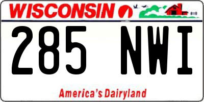 WI license plate 285NWI