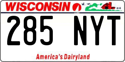 WI license plate 285NYT
