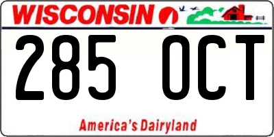 WI license plate 285OCT