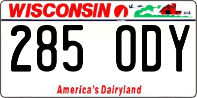 WI license plate 285ODY
