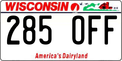 WI license plate 285OFF