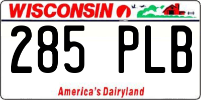 WI license plate 285PLB