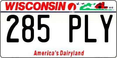 WI license plate 285PLY