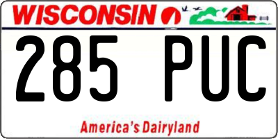 WI license plate 285PUC