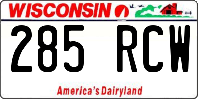 WI license plate 285RCW